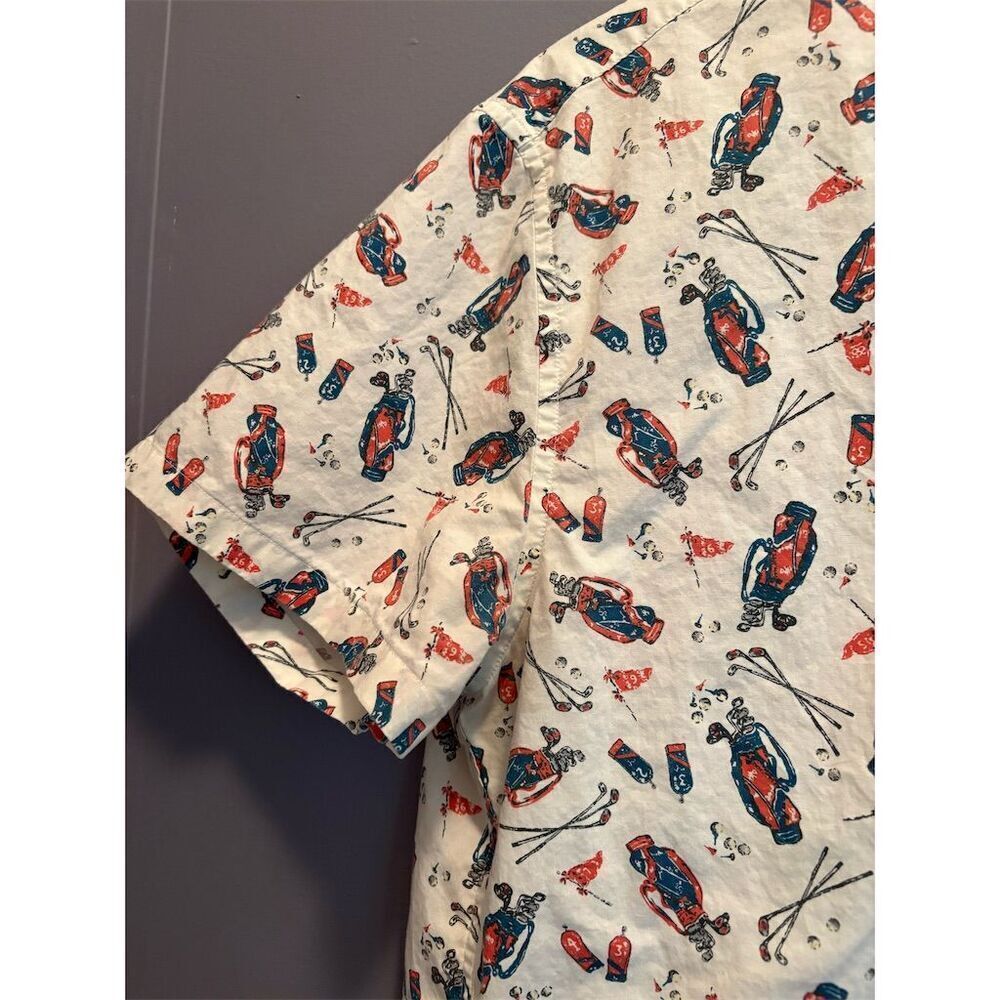 J.Crew Men's Large Beige Golf Graphic Print Short Sleeve Button-Up Shirt - Picture 3 of 10